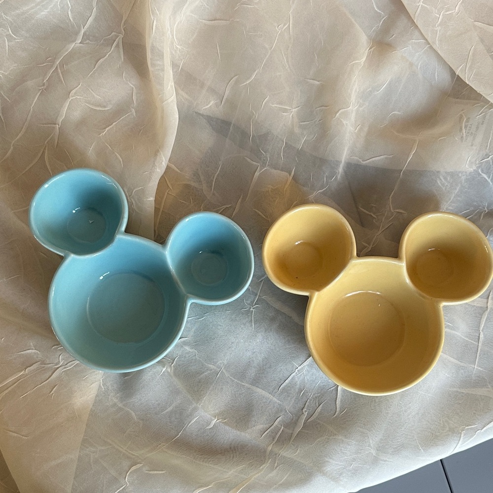 Set of 2 Mickey-shaped Ceramic Bowls — Blue & Yellow